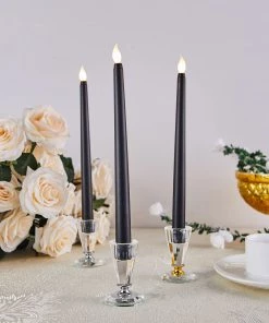 HIER_3710 Chargers & Centerpieces Set Of 3 | 11" Black Flickering Flameless Battery Operated LED Taper Candles