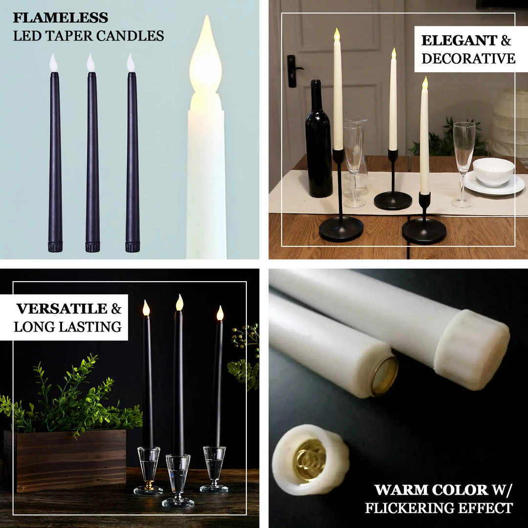 HIER_3710 Chargers & Centerpieces Set Of 3 | 11" White Flickering Flameless Battery Operated LED Taper Candles 4 HIER_3710 Chargers & Centerpieces Set Of 3 | 11" White Flickering Flameless Battery Operated LED Taper Candles