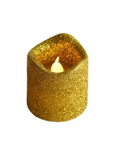 HIER_3720 12 Pack | Gold Glitter Flameless Candles LED | Battery Operated Votive Candles Chargers & Centerpieces