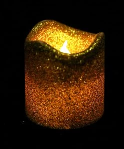 HIER_3720 12 Pack | Gold Glitter Flameless Candles LED | Battery Operated Votive Candles Chargers & Centerpieces