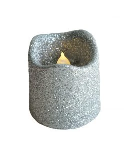 HIER_3720 12 Pack | Silver Glitter Flameless Candles LED | Battery Operated Votive Candles