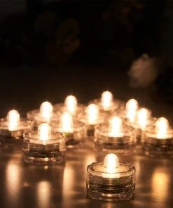 HIER_3750 12 Pack | Underwater Submersible LED Lights | Waterproof Tea Lights | Warm White Battery Operated Chargers & Centerpieces