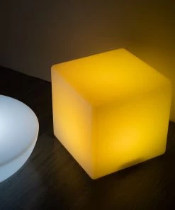 HIER_3700 15.5" Cordless LED Rechargeable Light Cube Illuminated Furniture Stool - Color Changing, Waterproof With Accessory Bag