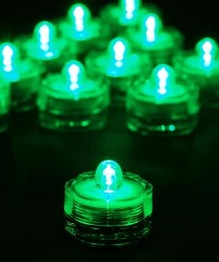 HIER_3750 Chargers & Centerpieces 12 Pack | Green LED Lights Waterproof Battery Operated Submersible