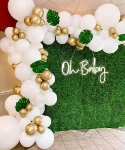HIER_3730 Big Event Decor | Large Scale Party Props 26" Oh Baby Neon Light Sign, LED Reusable Wall Décor Lights With 5ft Hanging Chain