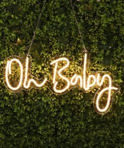 HIER_3730 Big Event Decor | Large Scale Party Props 26" Oh Baby Neon Light Sign, LED Reusable Wall Décor Lights With 5ft Hanging Chain