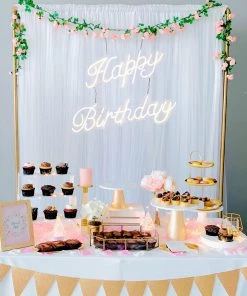 HIER_3730 32" Happy Birthday Neon Light Sign, LED Reusable Wall Décor Lights With 5ft Hanging Chain
