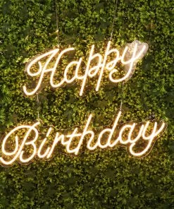 HIER_3730 32" Happy Birthday Neon Light Sign, LED Reusable Wall Décor Lights With 5ft Hanging Chain