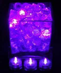 HIER_3750 12 Pack | Purple LED Lights Waterproof Battery Operated Submersible Chargers & Centerpieces