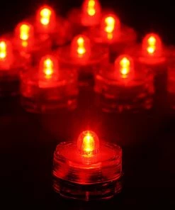 HIER_3750 12 Pack | Red LED Lights Waterproof Battery Operated Submersible Chargers & Centerpieces