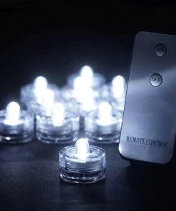 HIER_3720 Chargers & Centerpieces 12 Pack White Waterproof Submersible LED Vase Lights With Remote