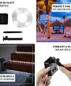 HIER_3720 33Ft Outdoor 100 LED Solar Rope Lights, Waterproof String Lighting 8 Modes - Warm White Chargers & Centerpieces 16 HIER_3720 33Ft Outdoor 100 LED Solar Rope Lights, Waterproof String Lighting 8 Modes - Warm White Chargers & Centerpieces