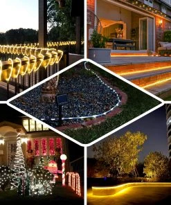 HIER_3720 33Ft Outdoor 100 LED Solar Rope Lights, Waterproof String Lighting 8 Modes - Warm White Chargers & Centerpieces 17 HIER_3720 33Ft Outdoor 100 LED Solar Rope Lights, Waterproof String Lighting 8 Modes - Warm White Chargers & Centerpieces