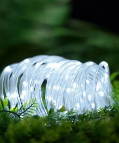 HIER_3720 Chargers & Centerpieces 33Ft Outdoor 100 LED Solar Rope Lights, Waterproof String Lighting 8 Modes - White