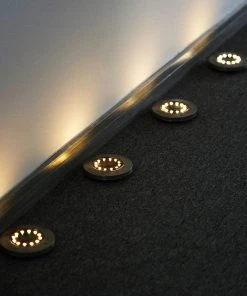 HIER_3740 4 Pack | 12 LED Warm White Waterproof Solar Disk Pathway Garden Lights Chargers & Centerpieces