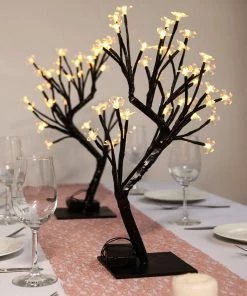 HIER_3710 2 Pack 36 Warm White Bright Cherry Blossom Battery Operated Led Lights | LED Tree Centerpieces Chargers & Centerpieces