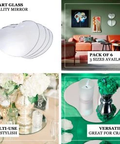 HIER_4620 Chargers & Centerpieces 6 Pack 8" Heart Glass Mirror 10 HIER_4620 Chargers & Centerpieces 6 Pack 8
