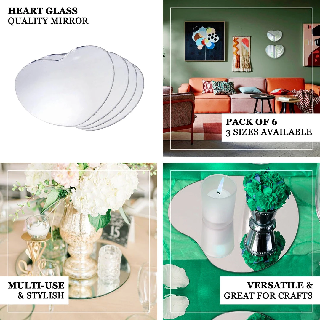 HIER_4620 Chargers & Centerpieces 6 Pack 8" Heart Glass Mirror 4 HIER_4620 Chargers & Centerpieces 6 Pack 8" Heart Glass Mirror