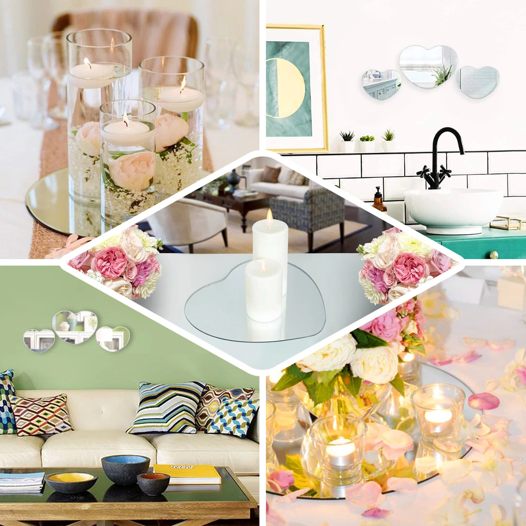 HIER_4620 Chargers & Centerpieces 6 Pack 8" Heart Glass Mirror 5 HIER_4620 Chargers & Centerpieces 6 Pack 8" Heart Glass Mirror