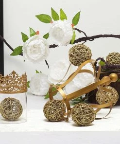 HIER_1720 Pack Of 6 | 3" Gold Glittered Handmade Twig Wicker Balls