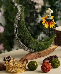 HIER_1600 13" Crescent Half Moon Preserved Natural Moss Centerpiece With Wooden Slab Chargers & Centerpieces 19 HIER_1600 13