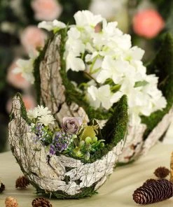 HIER_1600 Chargers & Centerpieces Set Of 2 | Natural White Bark Preserved Moss Planter Box With Twine - 9" & 13"