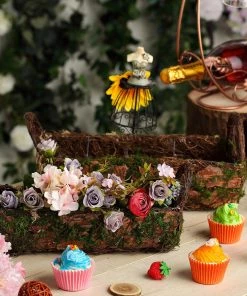 HIER_1600 Set Of 2 | Preserved Moss Planter Box Flower Baskets With Handle - 13" & 15" Chargers & Centerpieces