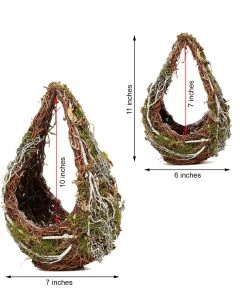 HIER_1600 Set Of 2 | Preserved Moss Teardrop Planter Box Hanging Flower Baskets - 7" & 10" 16 HIER_1600 Set Of 2 | Preserved Moss Teardrop Planter Box Hanging Flower Baskets - 7