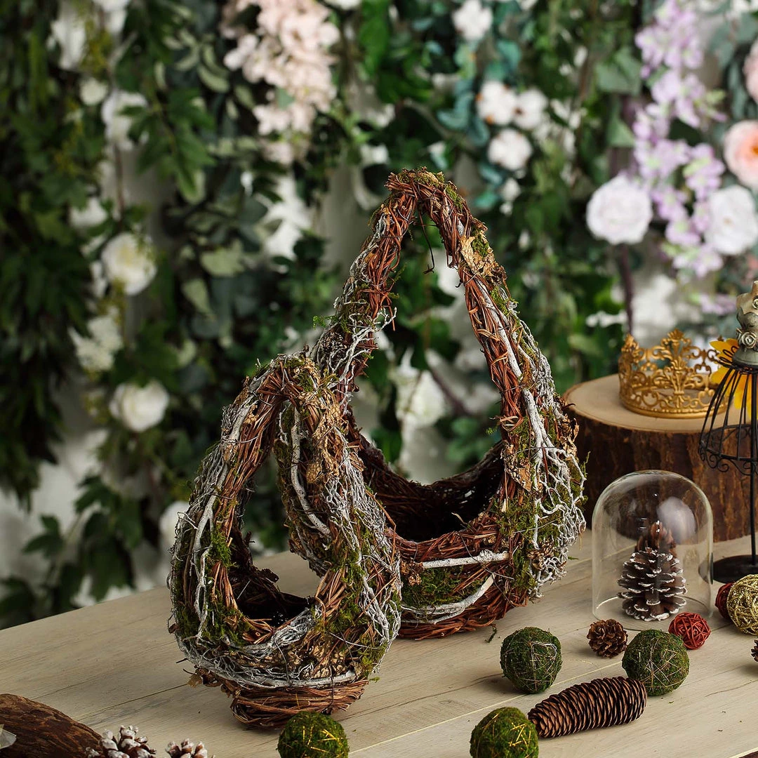 HIER_1600 Set Of 2 | Preserved Moss Teardrop Planter Box Hanging Flower Baskets - 7" & 10" 7 HIER_1600 Set Of 2 | Preserved Moss Teardrop Planter Box Hanging Flower Baskets - 7" & 10"