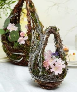 HIER_1600 Set Of 2 | Preserved Moss Teardrop Planter Box Hanging Flower Baskets - 7" & 10" 22 HIER_1600 Set Of 2 | Preserved Moss Teardrop Planter Box Hanging Flower Baskets - 7