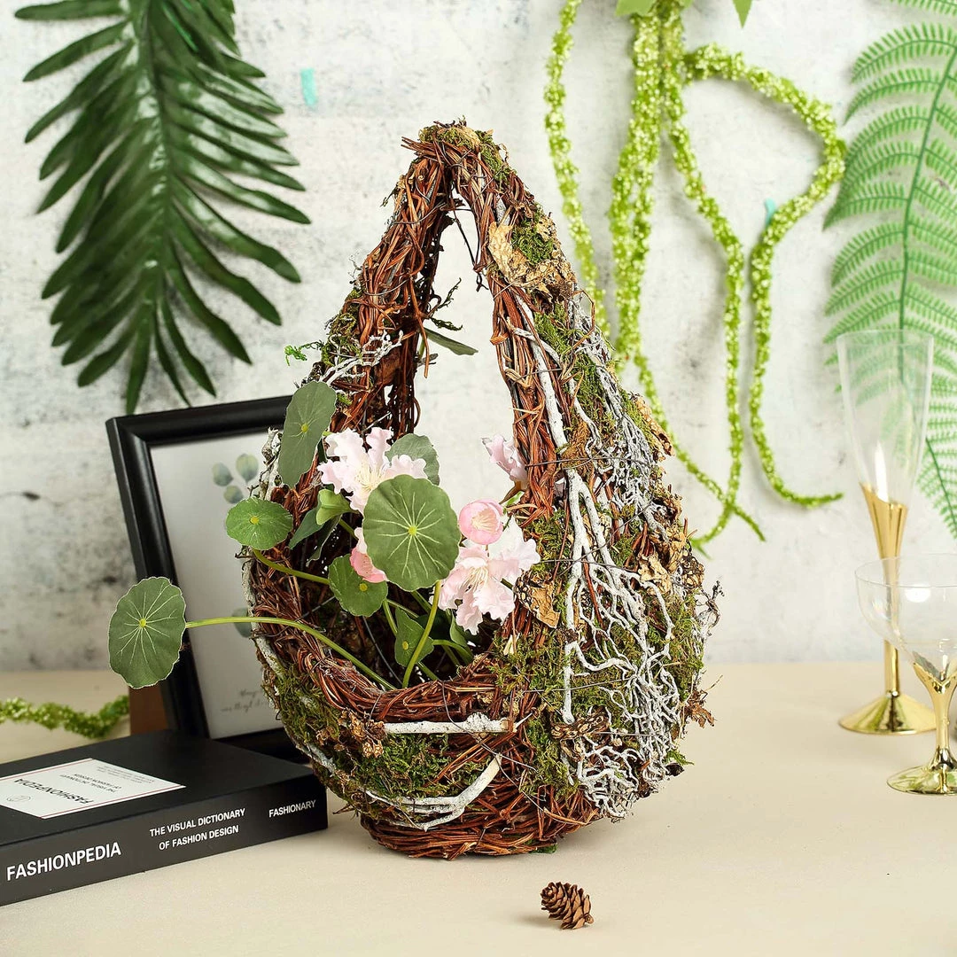 HIER_1600 Set Of 2 | Preserved Moss Teardrop Planter Box Hanging Flower Baskets - 7" & 10" 10 HIER_1600 Set Of 2 | Preserved Moss Teardrop Planter Box Hanging Flower Baskets - 7" & 10"