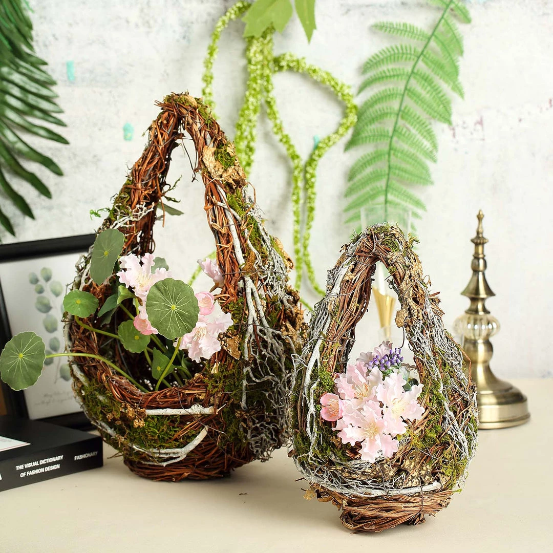 HIER_1600 Set Of 2 | Preserved Moss Teardrop Planter Box Hanging Flower Baskets - 7" & 10" 1 HIER_1600 Set Of 2 | Preserved Moss Teardrop Planter Box Hanging Flower Baskets - 7" & 10"