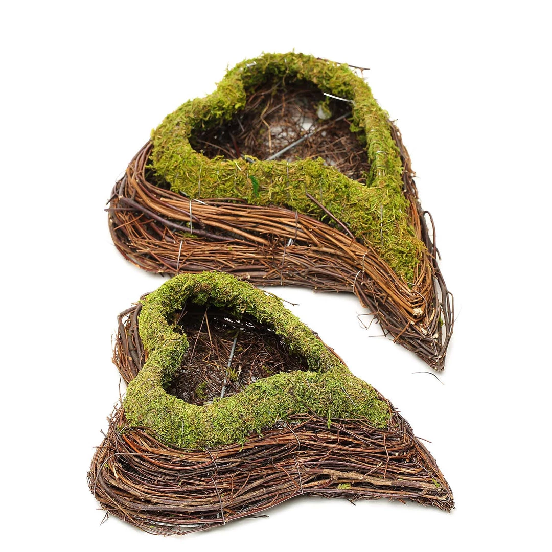 HIER_1600 Set Of 2 | Natural Twig Green Heart Preserved Moss Planter Box - 14" & 11" Chargers & Centerpieces 13 HIER_1600 Set Of 2 | Natural Twig Green Heart Preserved Moss Planter Box - 14" & 11" Chargers & Centerpieces