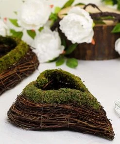 HIER_1600 Set Of 2 | Natural Twig Green Heart Preserved Moss Planter Box - 14" & 11" Chargers & Centerpieces 20 HIER_1600 Set Of 2 | Natural Twig Green Heart Preserved Moss Planter Box - 14