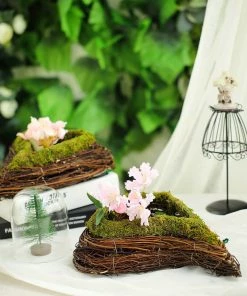 HIER_1600 Set Of 2 | Natural Twig Green Heart Preserved Moss Planter Box - 14" & 11" Chargers & Centerpieces