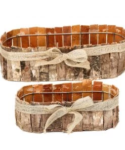 HIER_1600 Set Of 2 | Natural Bark Twine Rustic Flower Planter Box With Natural Jute Bows – 14