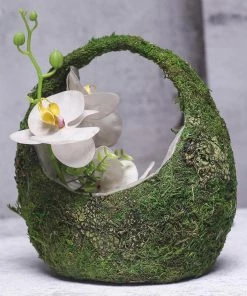 HIER_1732 9" | Rustic Flower Girl Baskets | Preserved Moss Wedding Baskets With Inner Lining Chargers & Centerpieces