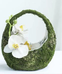 HIER_1732 9" | Rustic Flower Girl Baskets | Preserved Moss Wedding Baskets With Inner Lining Chargers & Centerpieces