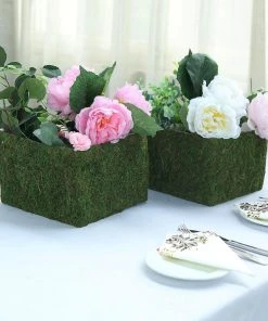 HIER_1800 Pack Of 2 | 7" Square Preserved Moss Planter Boxes | Moss Covered Flower Basket Planter With Inner Lining Chargers & Centerpieces