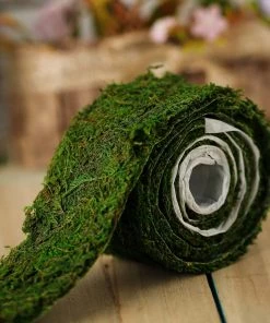 HIER_1720 2" Wide | 4FT Green Preserved Moss Ribbon Rolls Theme Décor