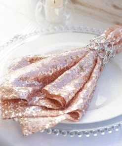 HIER_2210 20"x20" Blush | Rose Gold Premium Sequin Cloth Dinner Napkin | Reusable Linen Linen Napkins