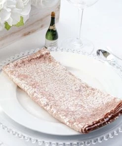 HIER_2210 20"x20" Blush | Rose Gold Premium Sequin Cloth Dinner Napkin | Reusable Linen Linen Napkins