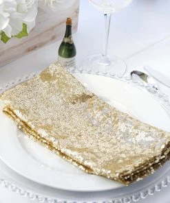 HIER_2210 20”x20” Champagne Premium Sequin Cloth Dinner Napkin | Reusable Linen