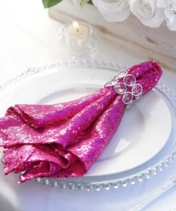 HIER_2210 20”x20” Fuchsia Premium Sequin Cloth Dinner Napkin | Reusable Linen