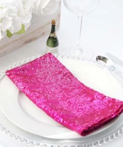 HIER_2210 20”x20” Fuchsia Premium Sequin Cloth Dinner Napkin | Reusable Linen