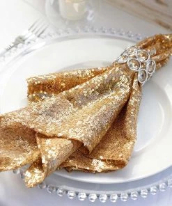 HIER_2210 20”x20” Gold Premium Sequin Cloth Dinner Napkin | Reusable Linen