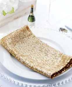 HIER_2210 20”x20” Gold Premium Sequin Cloth Dinner Napkin | Reusable Linen