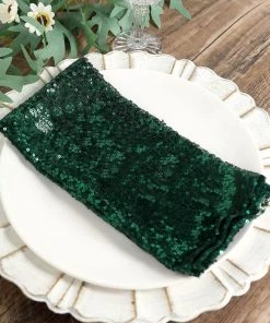 HIER_2210 20”x20” Hunter Emerald Green Premium Sequin Cloth Dinner Napkin | Reusable Linen Linen Napkins