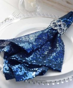 HIER_2210 20”x20” Navy Premium Sequin Cloth Dinner Napkin | Reusable Linen