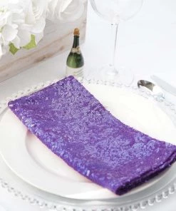 HIER_2210 20"x20" Purple Premium Sequin Cloth Dinner Napkin | Reusable Linen